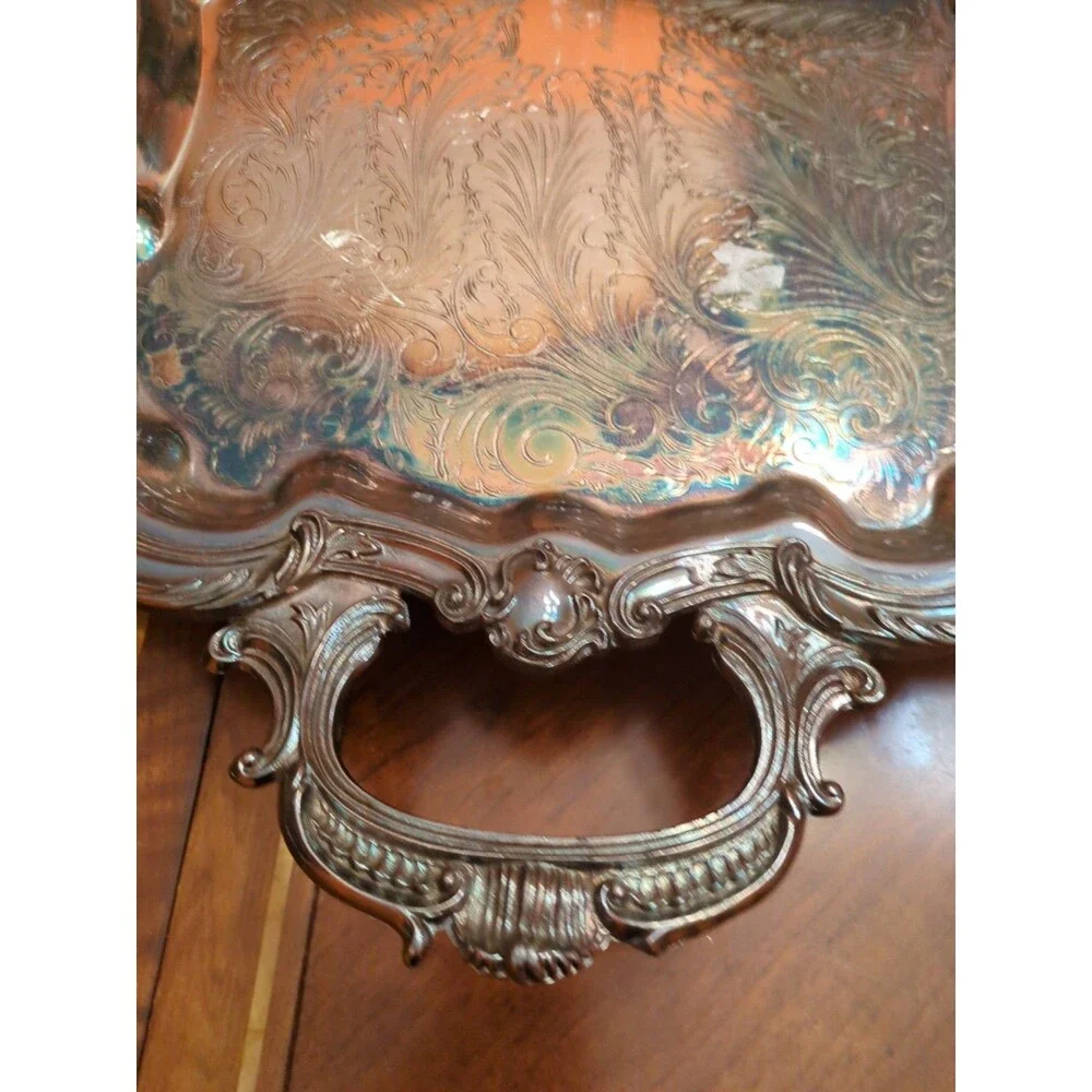 Vintage Birmingham Silver Co. Elaborate 20” Silverplate Footed Butler’s Tray